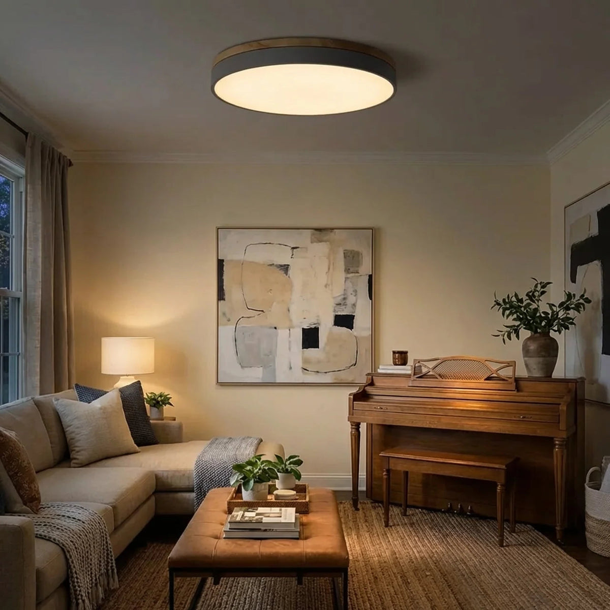 Flush Mount Ceiling Light Ultra Thin LED with Wood Trim