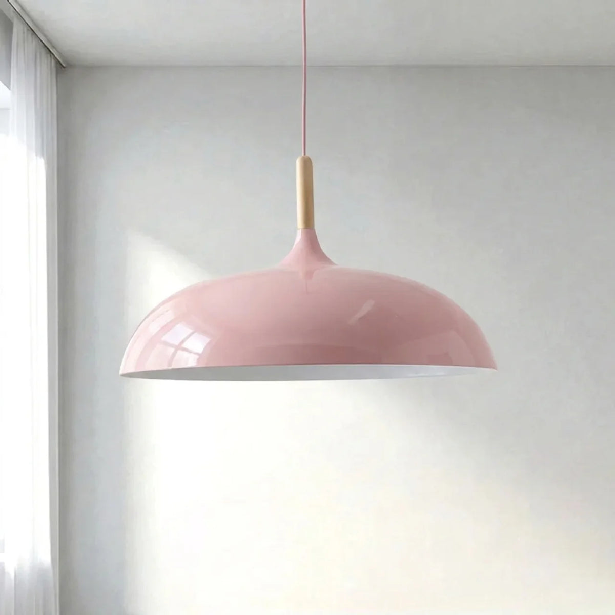 Pendant Light Metal and Wood with Sculptural Shape Design