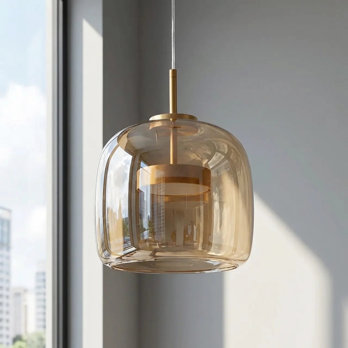 Smoked Glass Pendant Light with Integrated LED