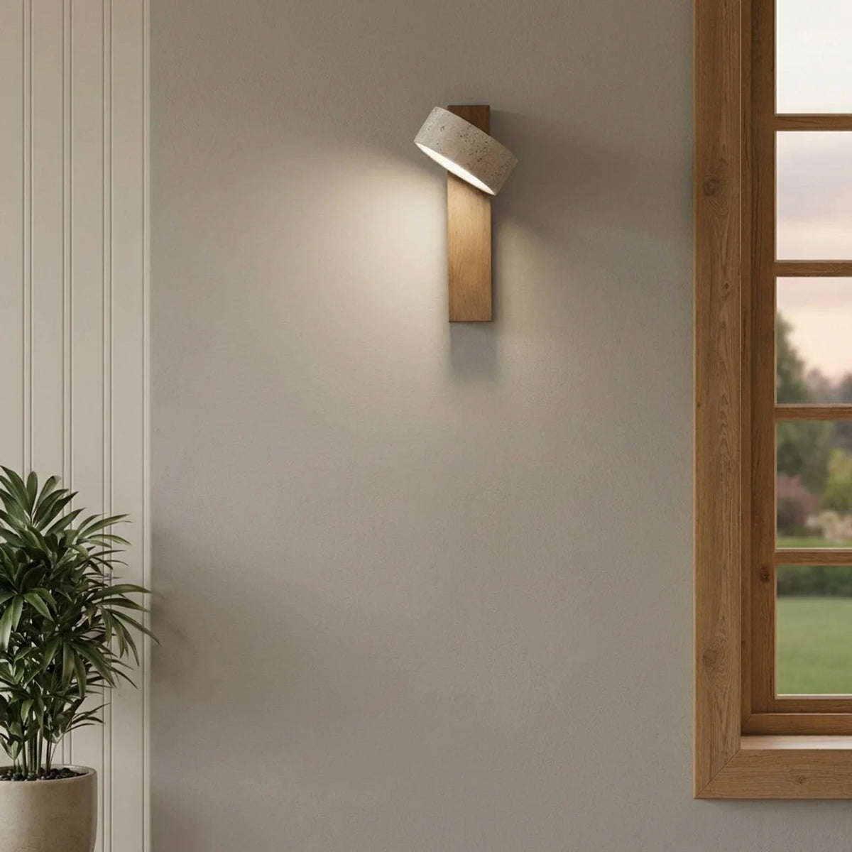 Travertine and Wood Wall Light with Integrated LED
