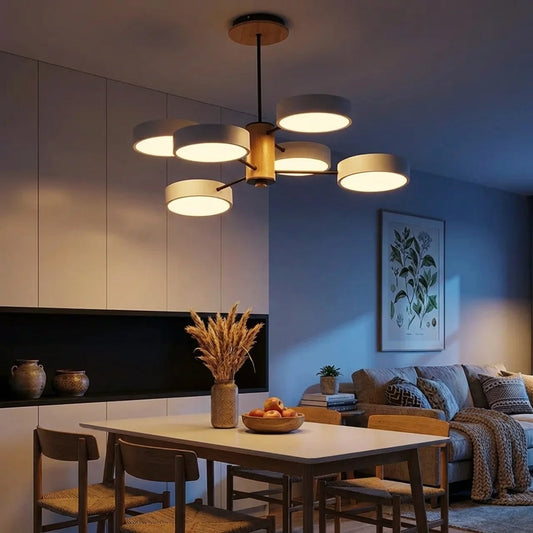 Multi-Arm LED Ceiling Light with Metal and Wood Frame
