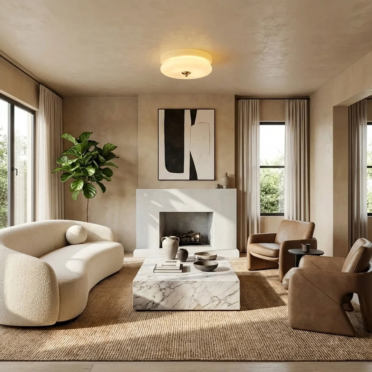 Cream Glass Flush Mount Ceiling Light