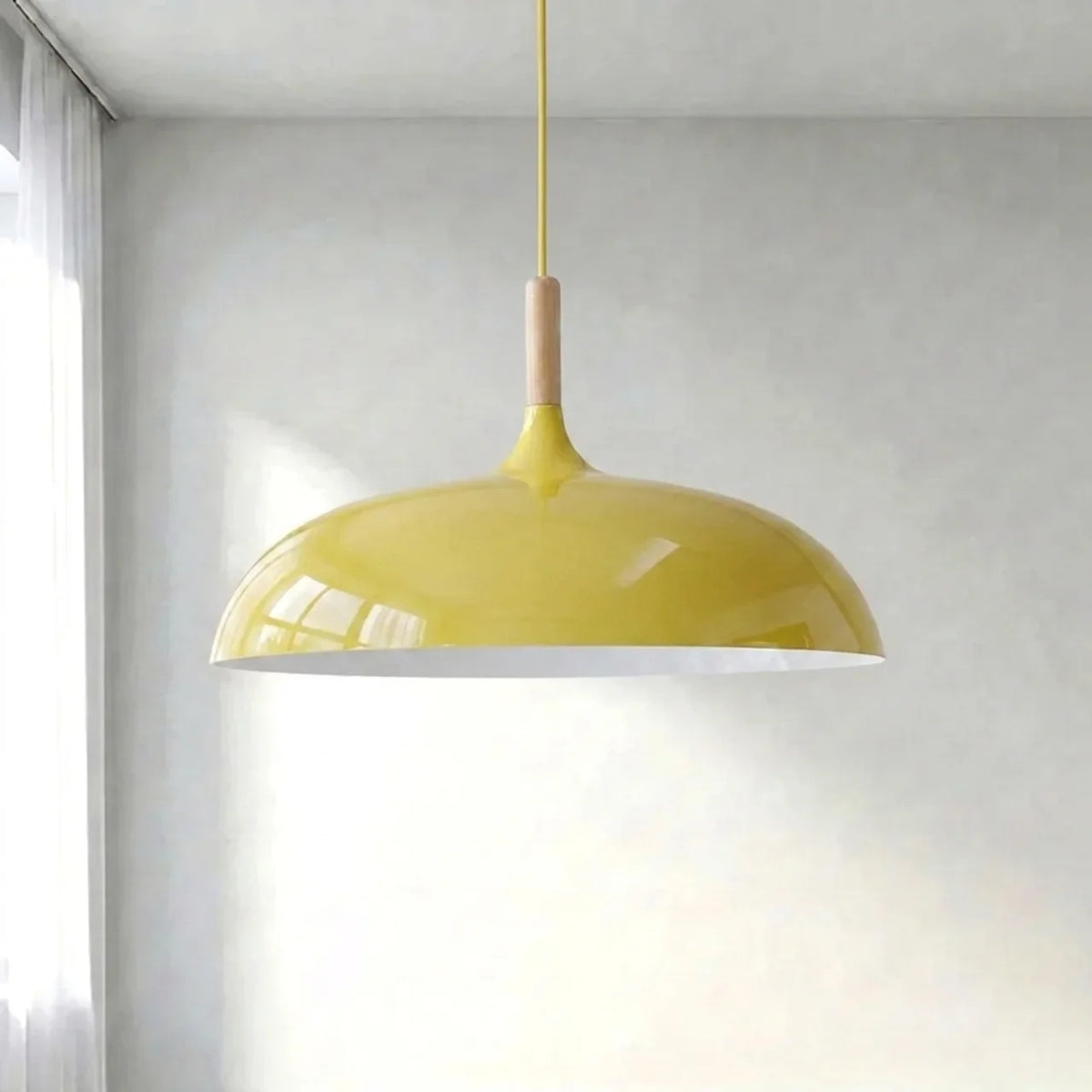 Pendant Light Metal and Wood with Sculptural Shape Design