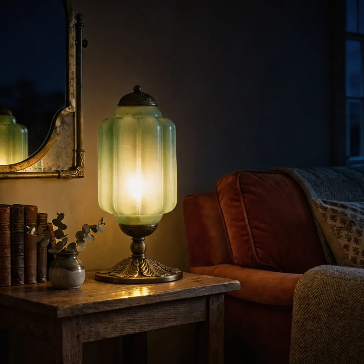Vintage French Retro Cream Glass Textured Table Lamp