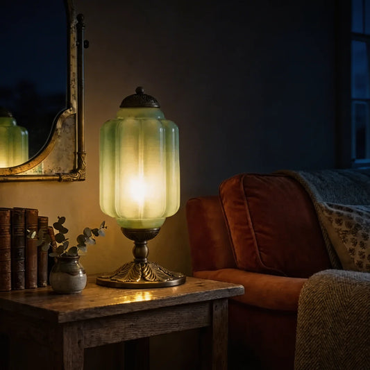 Vintage French Retro Cream Glass Textured Table Lamp
