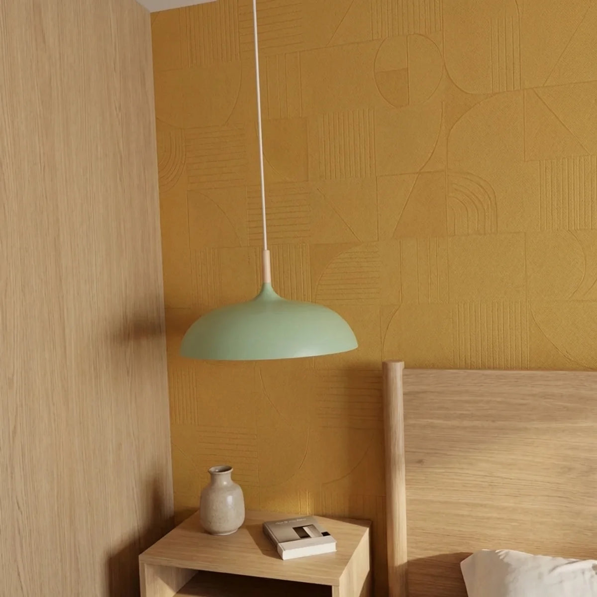 Pendant Light Metal and Wood with Sculptural Shape Design