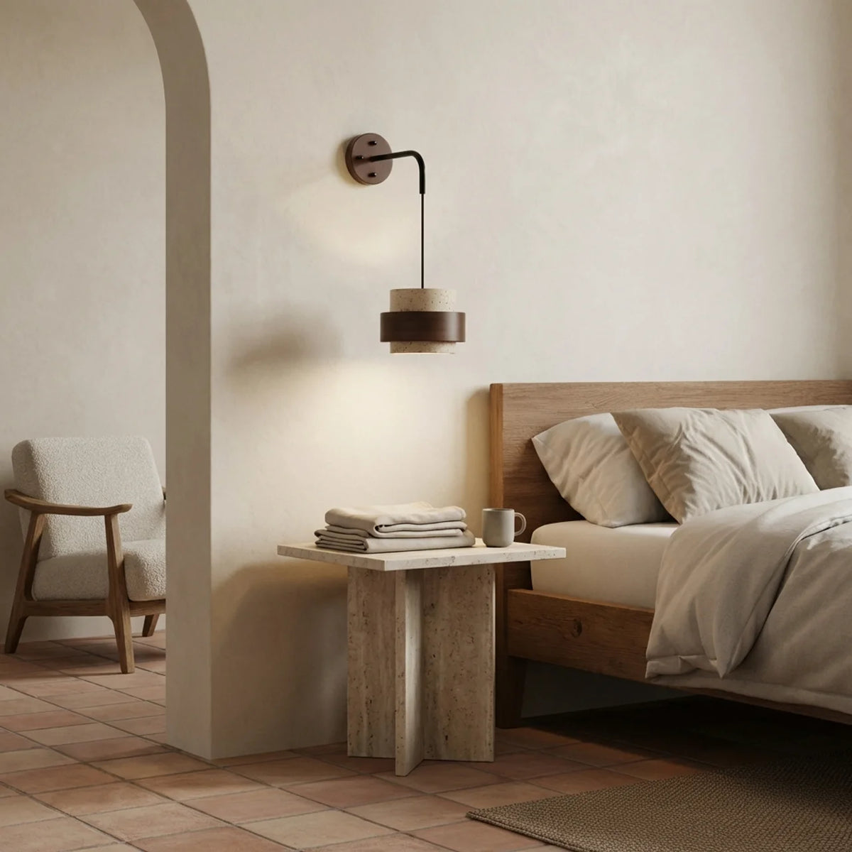 Travertine Wall Light with Cylindrical Design