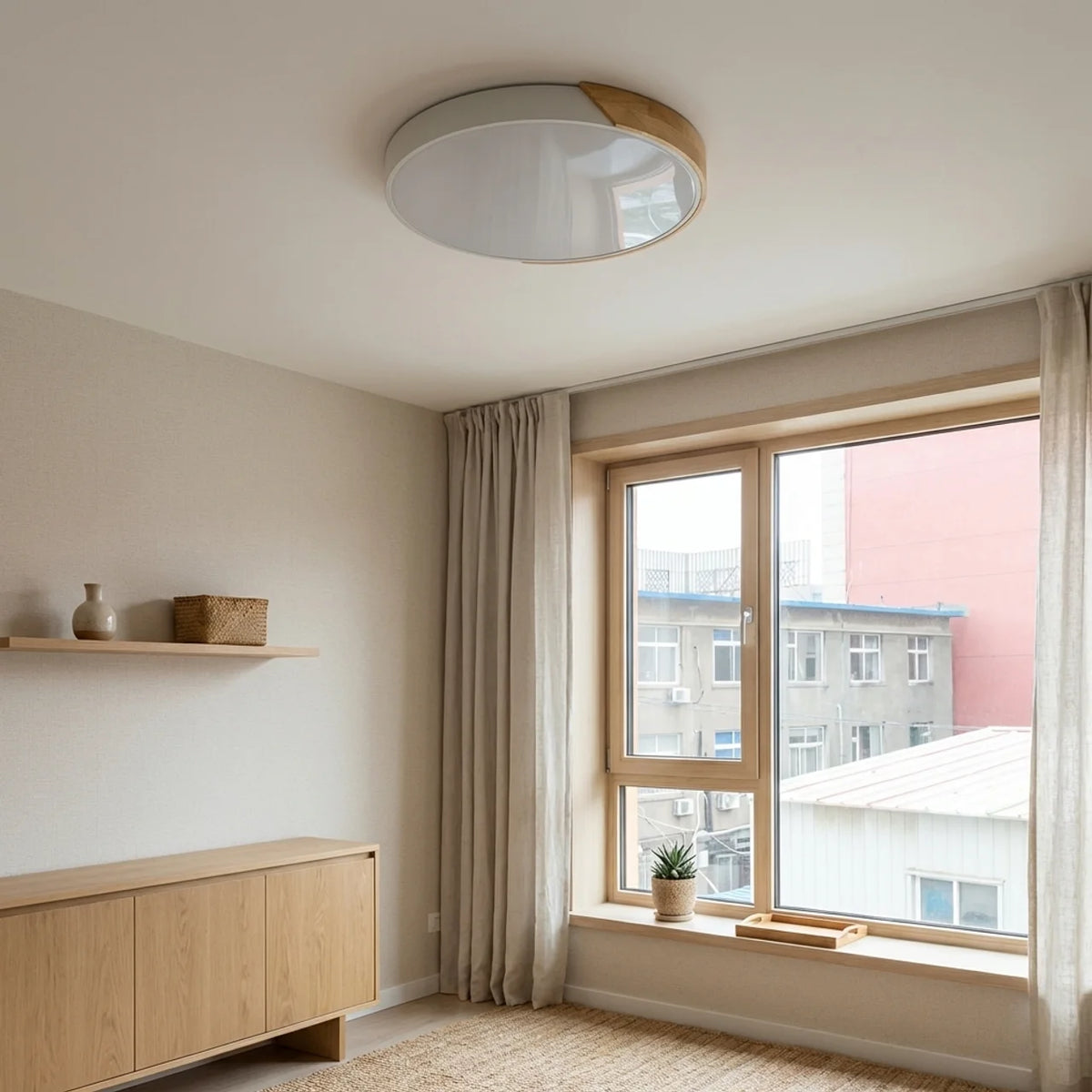 Wood Flush Mount Ceiling Light Round LED Design