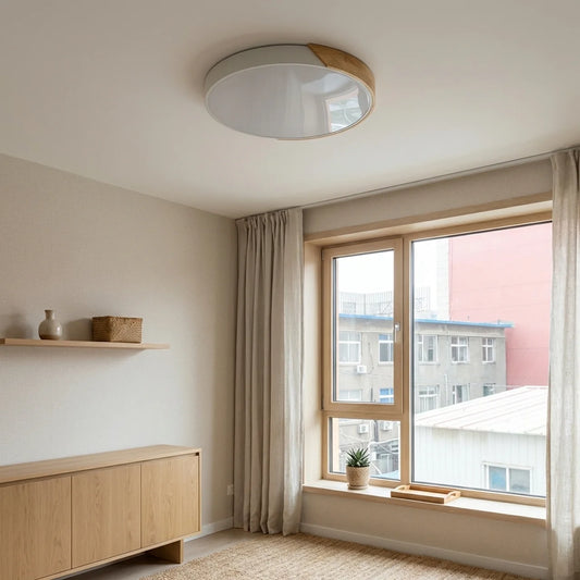 Wood Flush Mount Ceiling Light Round LED Design