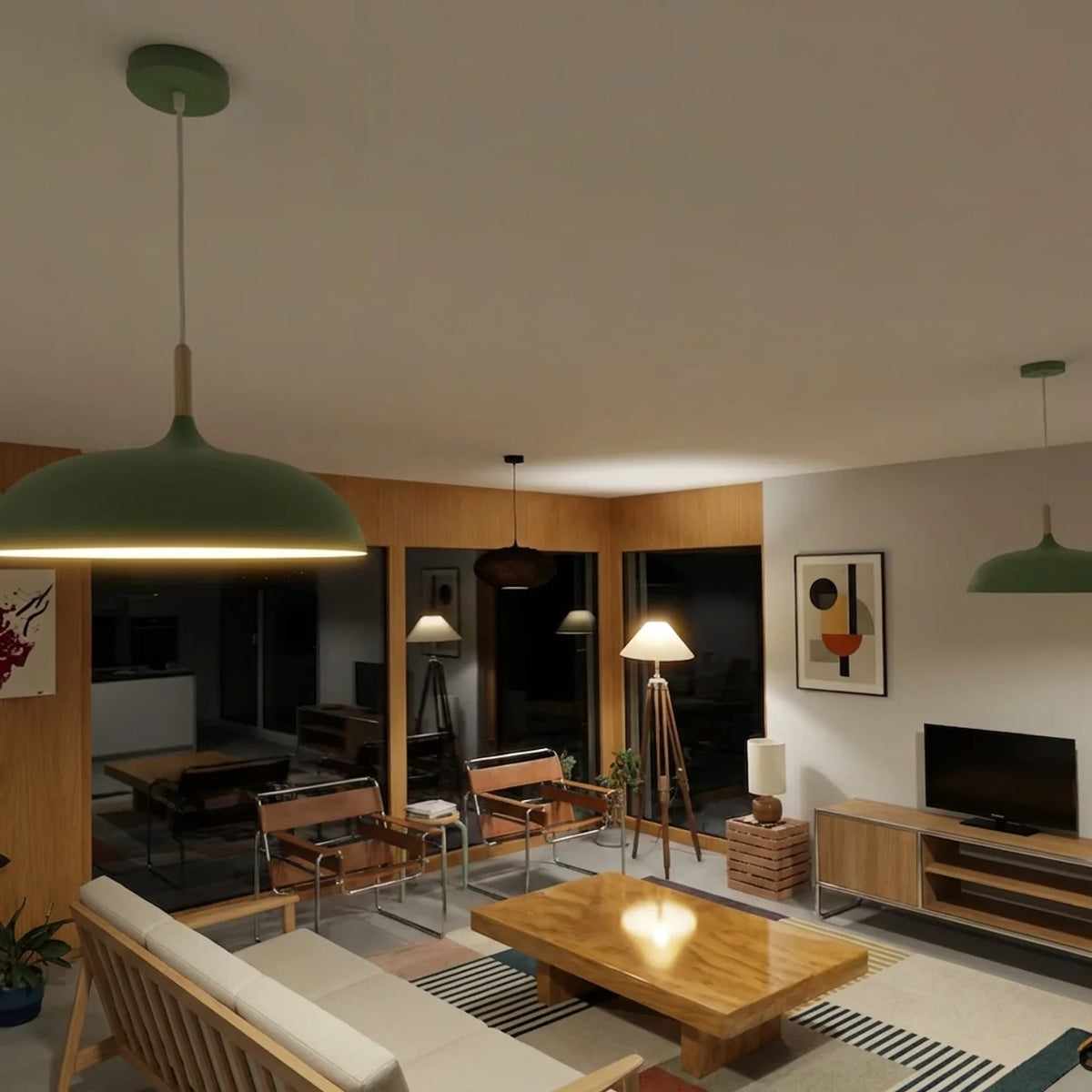 Pendant Light Metal and Wood with Sculptural Shape Design