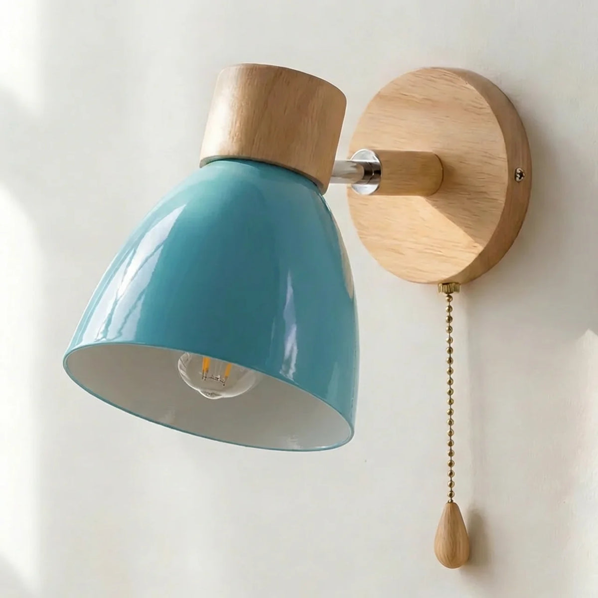 Wall Sconce Light Metal and Wood with Adjustable Shade