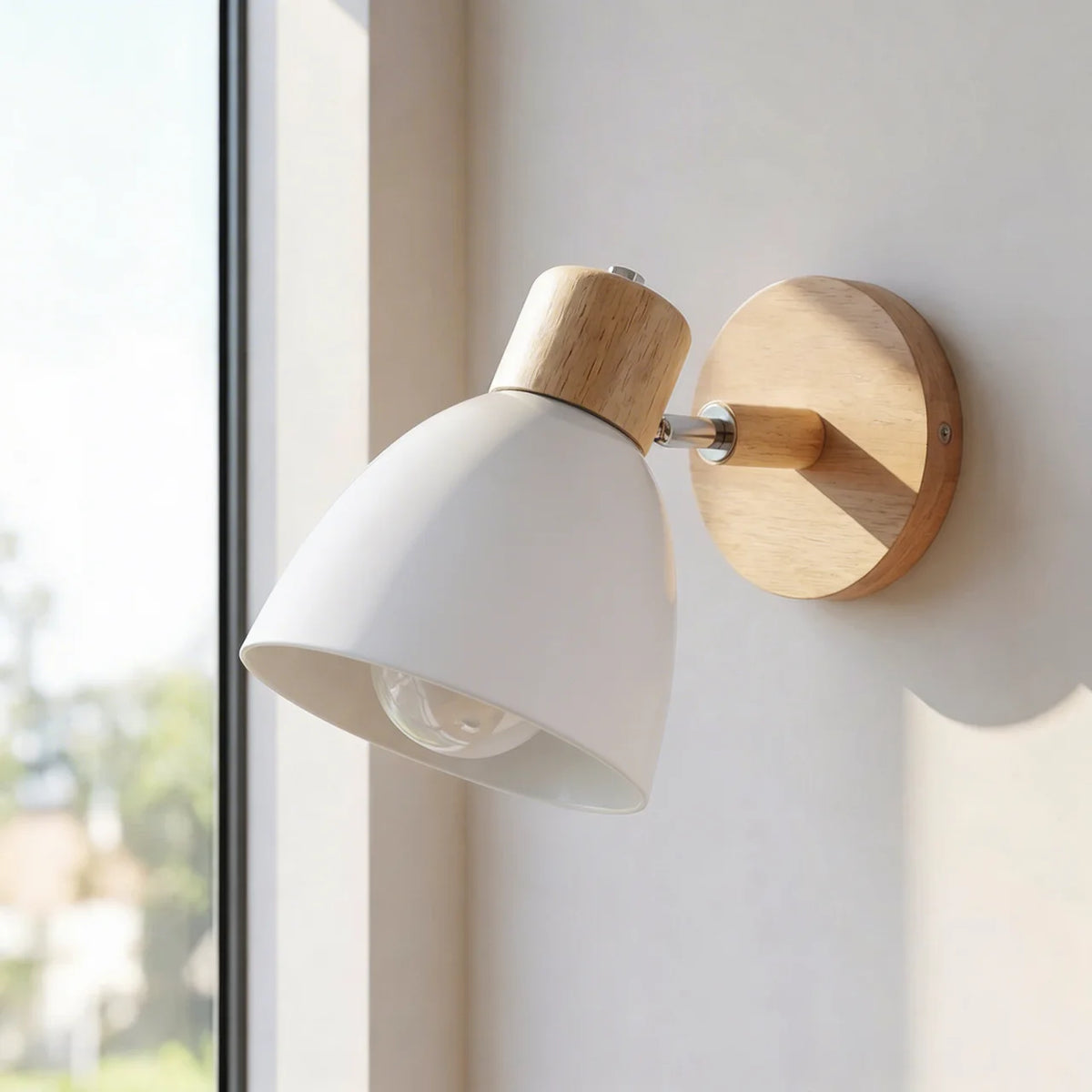 Wall Sconce Light Metal and Wood with Adjustable Shade
