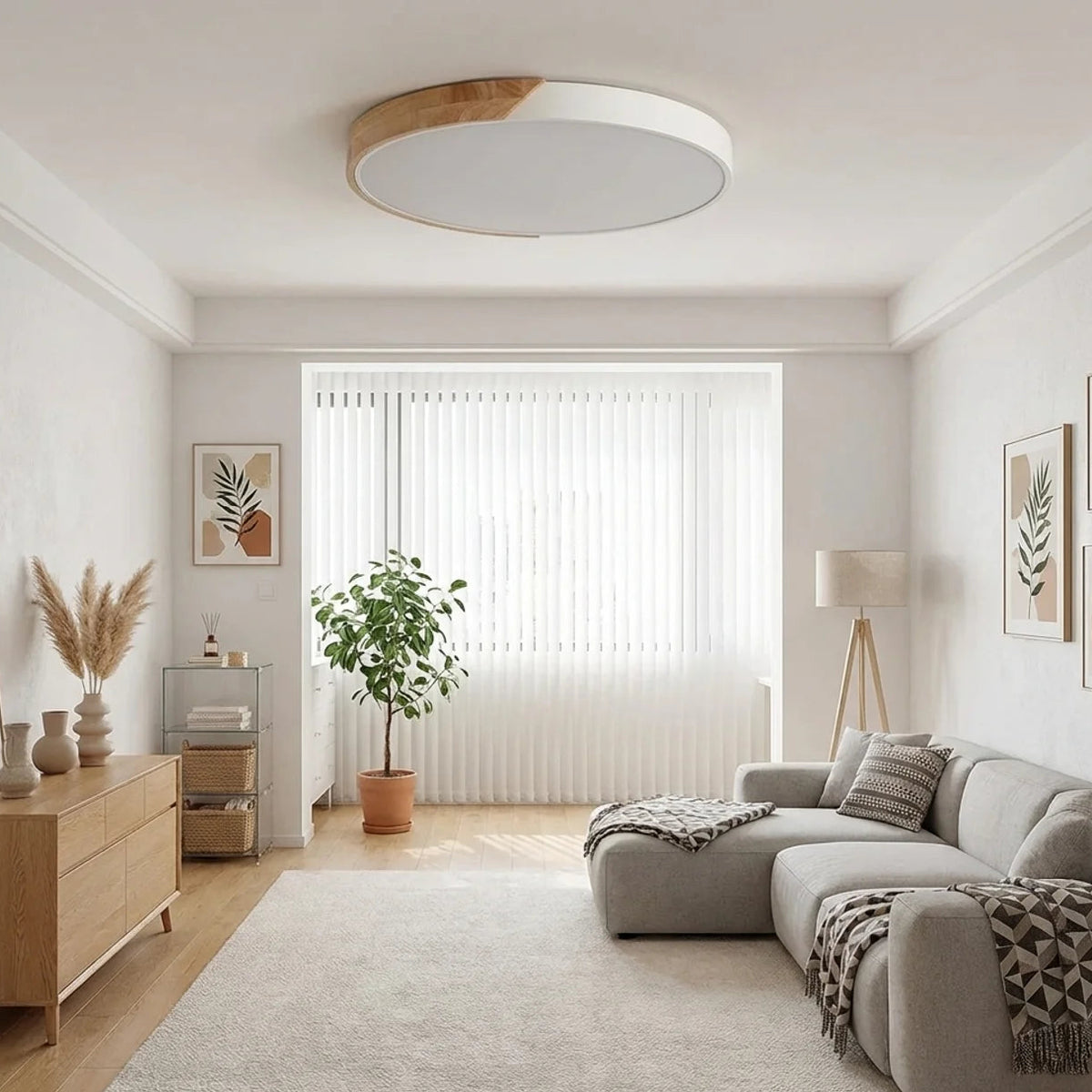Wood Flush Mount Ceiling Light Round LED Design