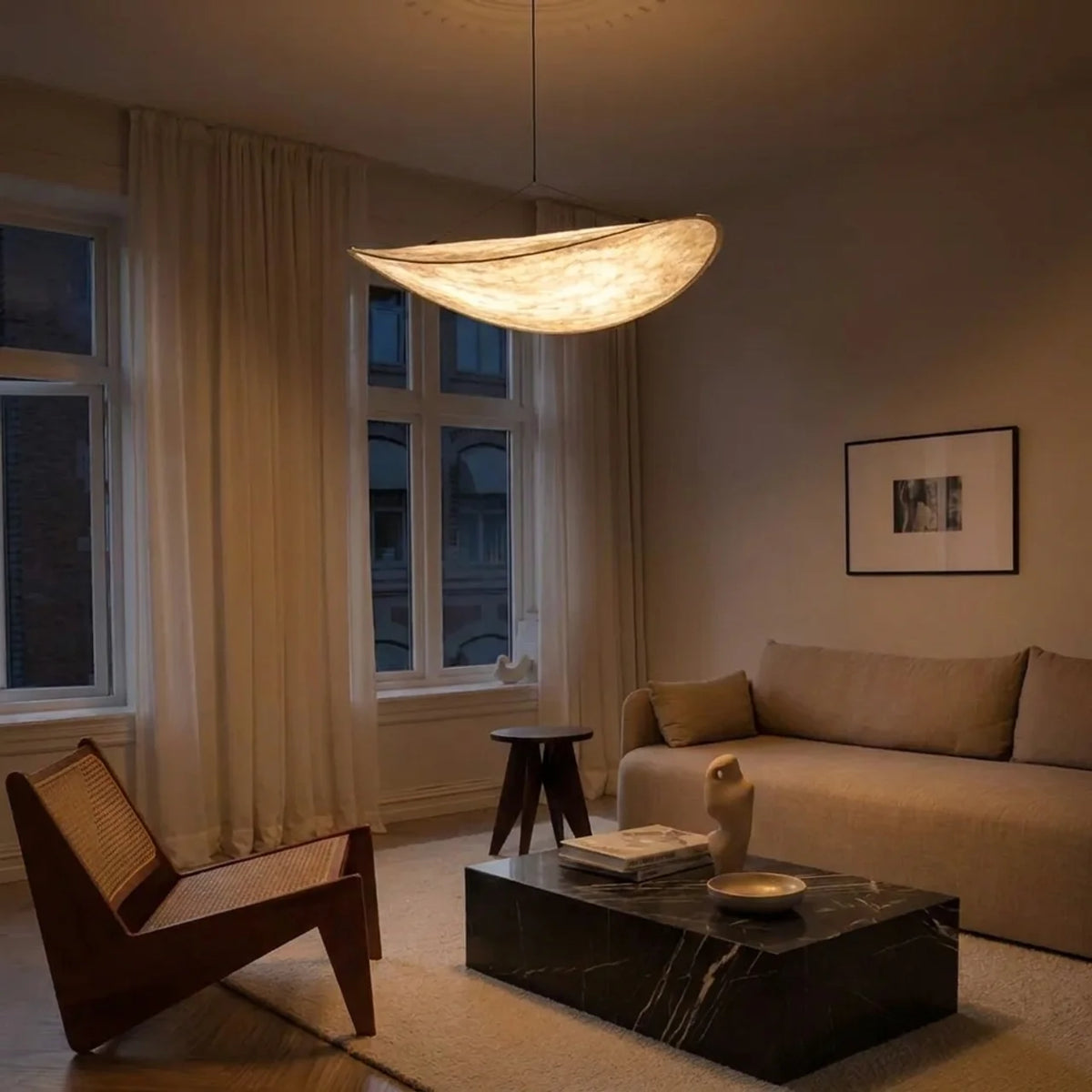 Sculptural Wabi-Sabi Silk Ceiling Pendant