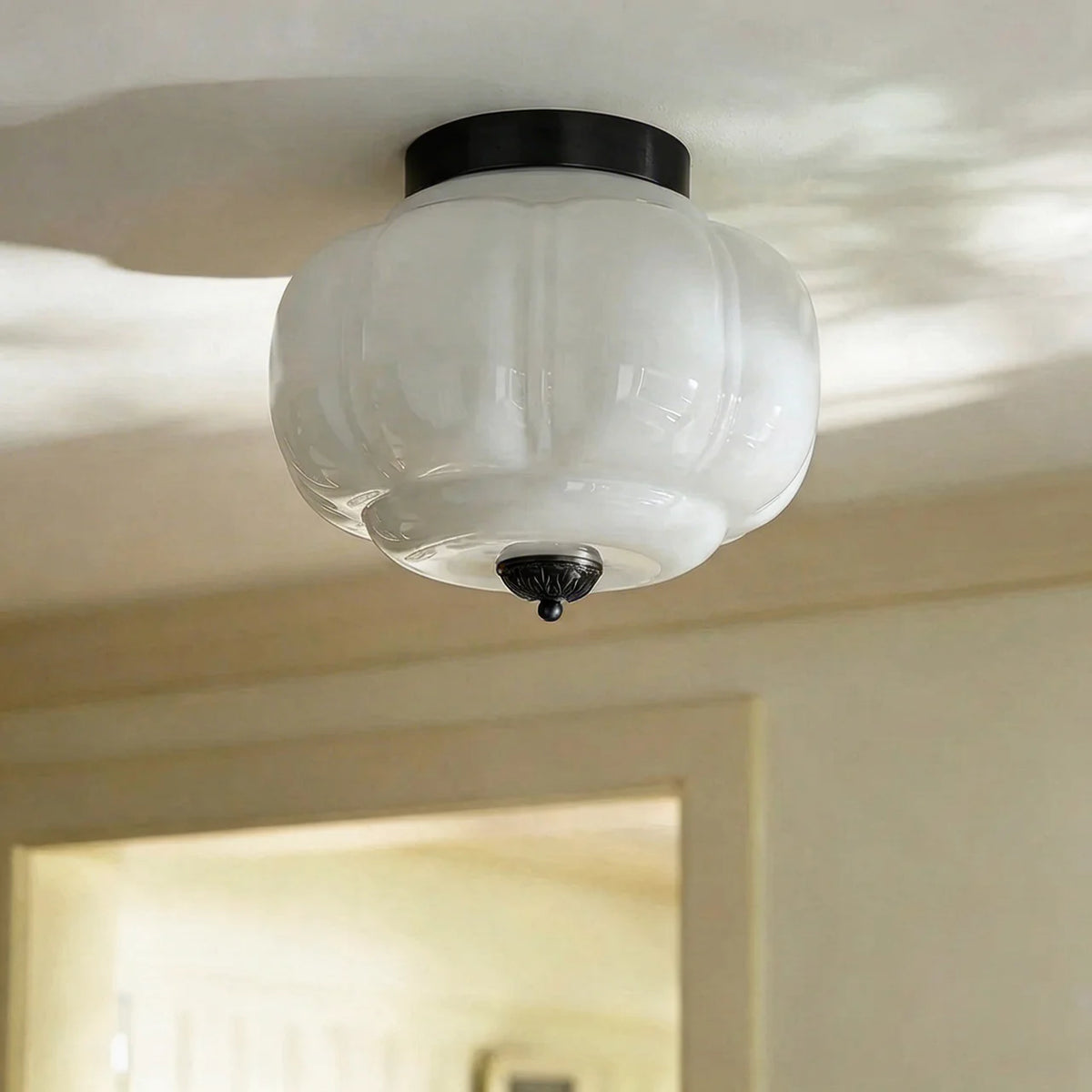 Vintage Milk Glass Semi-Flush Ceiling Light