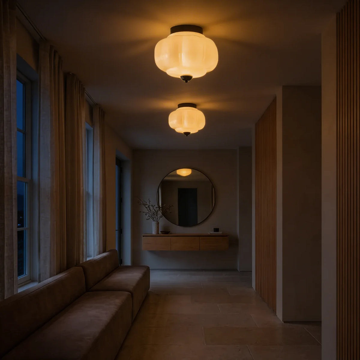 Vintage Milk Glass Semi-Flush Ceiling Light