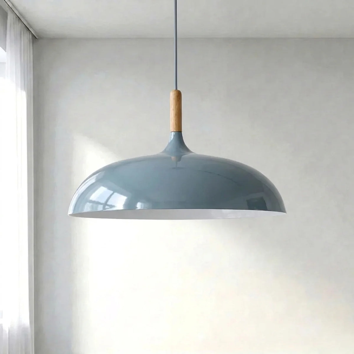 Pendant Light Metal and Wood with Sculptural Shape Design