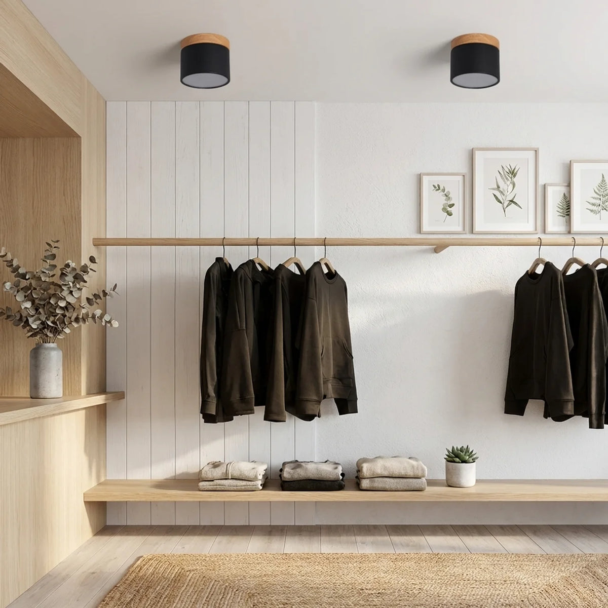 Flush Mount Ceiling Light Solid Colour Wood Accent with Integrated LED