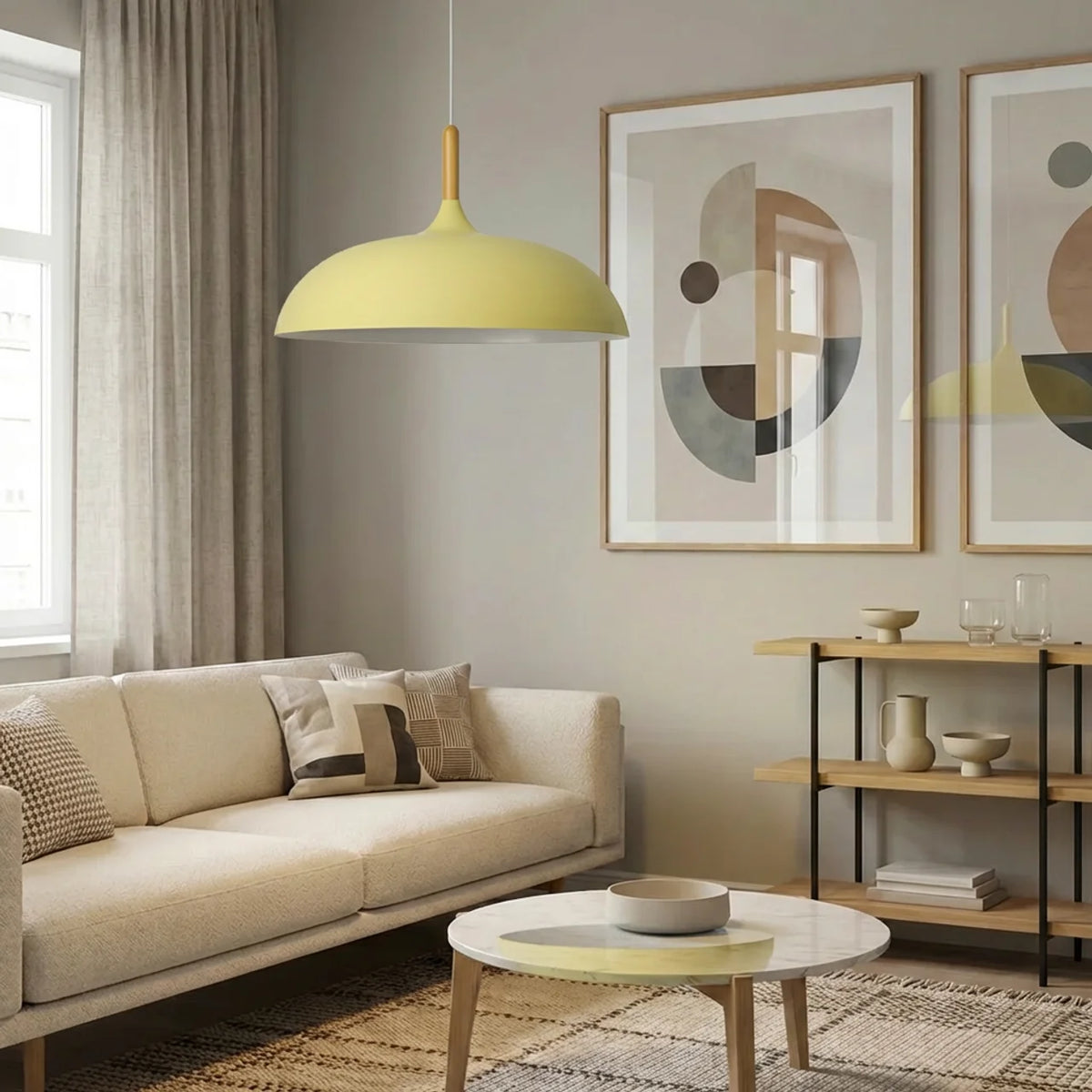 Pendant Light Metal and Wood with Sculptural Shape Design