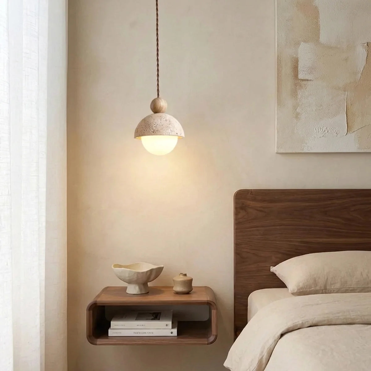 Travertine and Glass Pendant Light