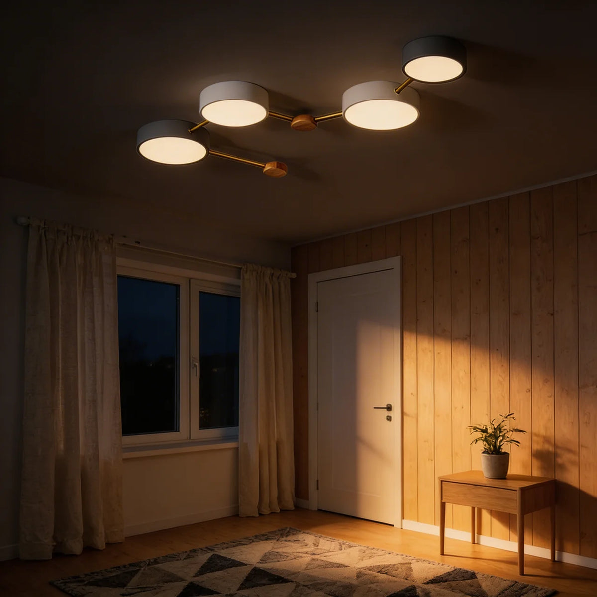 Flush Mount Ceiling Light Solid Wood and Iron with Integrated LED