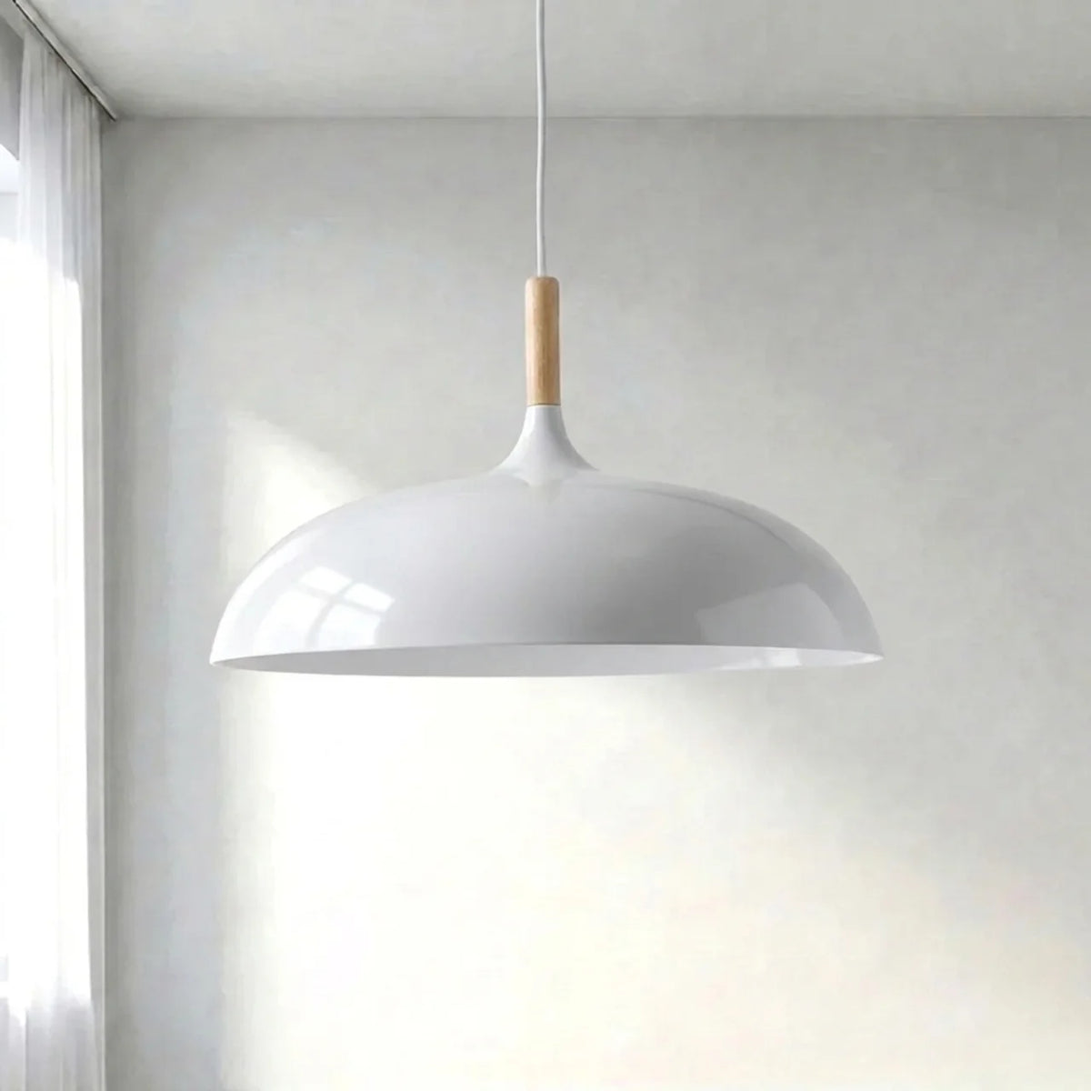 Pendant Light Metal and Wood with Sculptural Shape Design