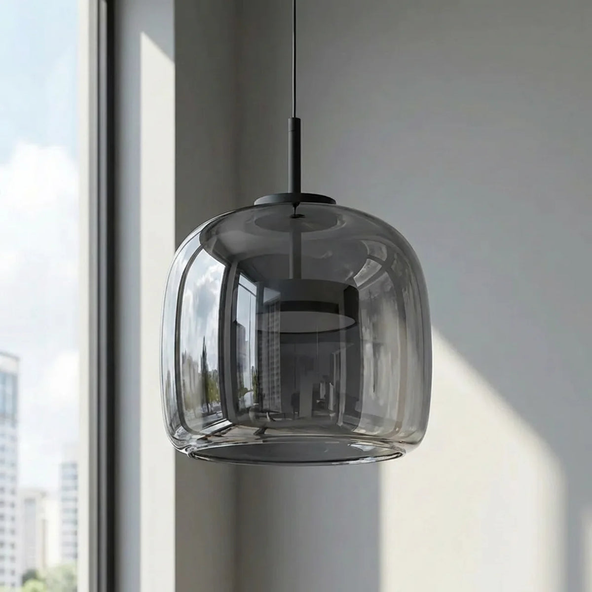 Smoked Glass Pendant Light with Integrated LED