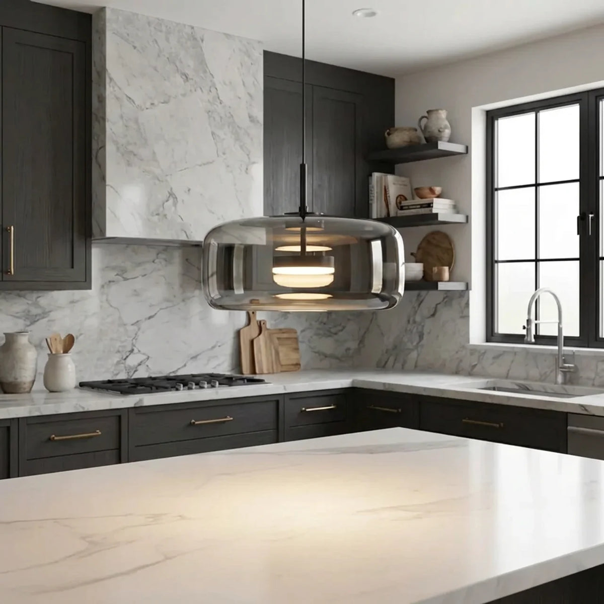 Smoked Glass Pendant Light with Integrated LED
