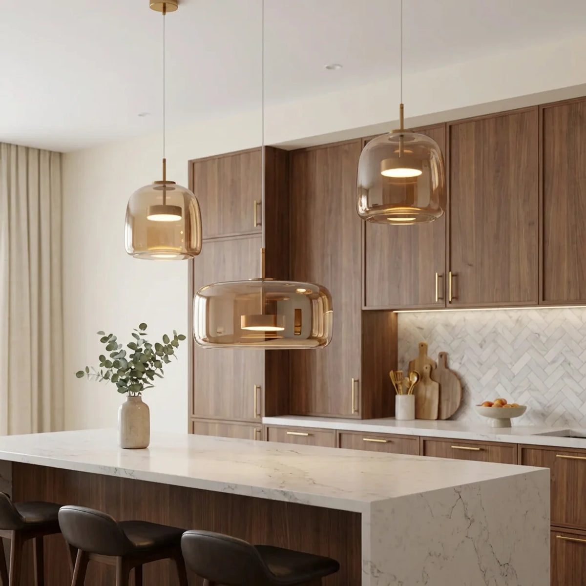 Smoked Glass Pendant Light with Integrated LED