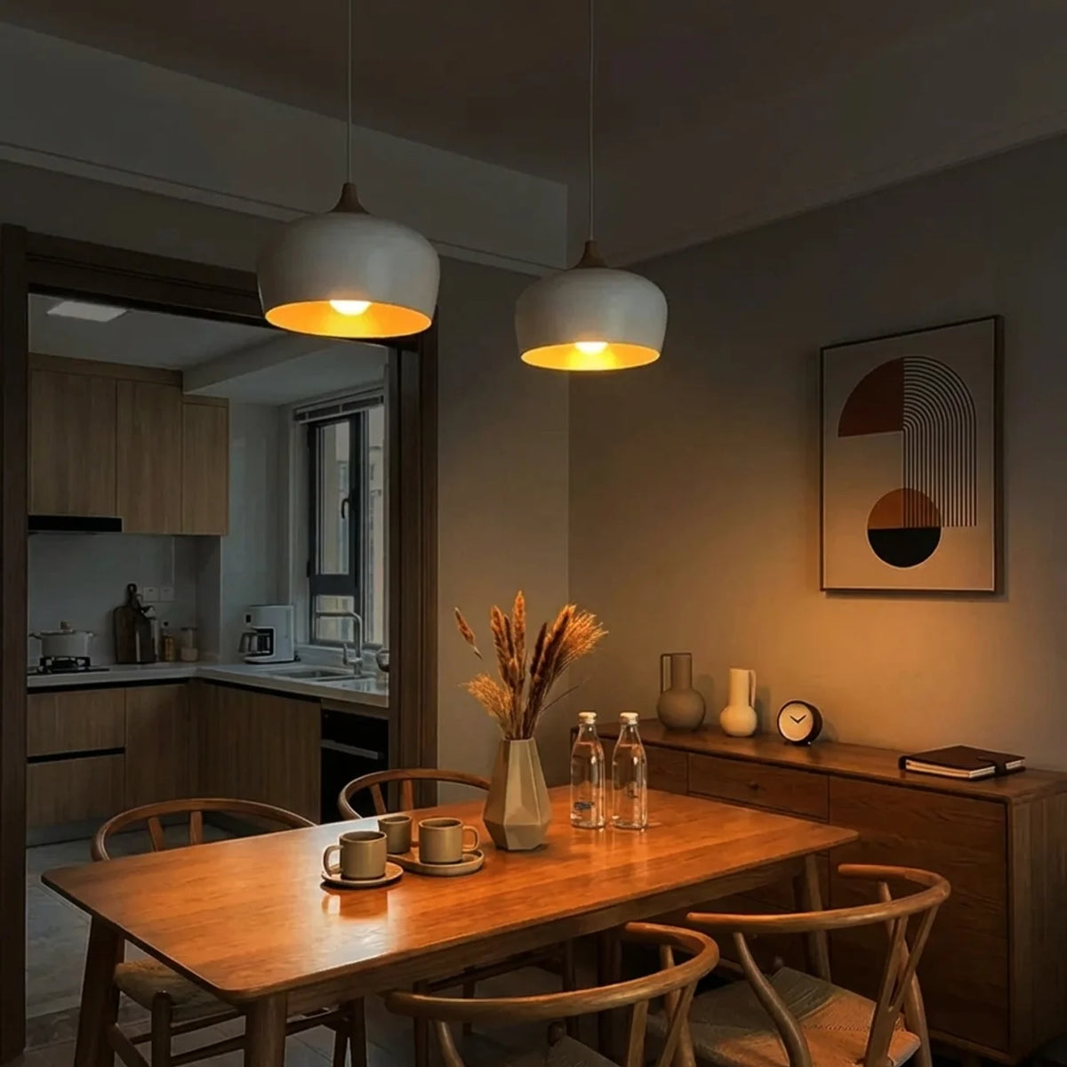 Pendant Light Metal and Wood with Sculptural Shape Design