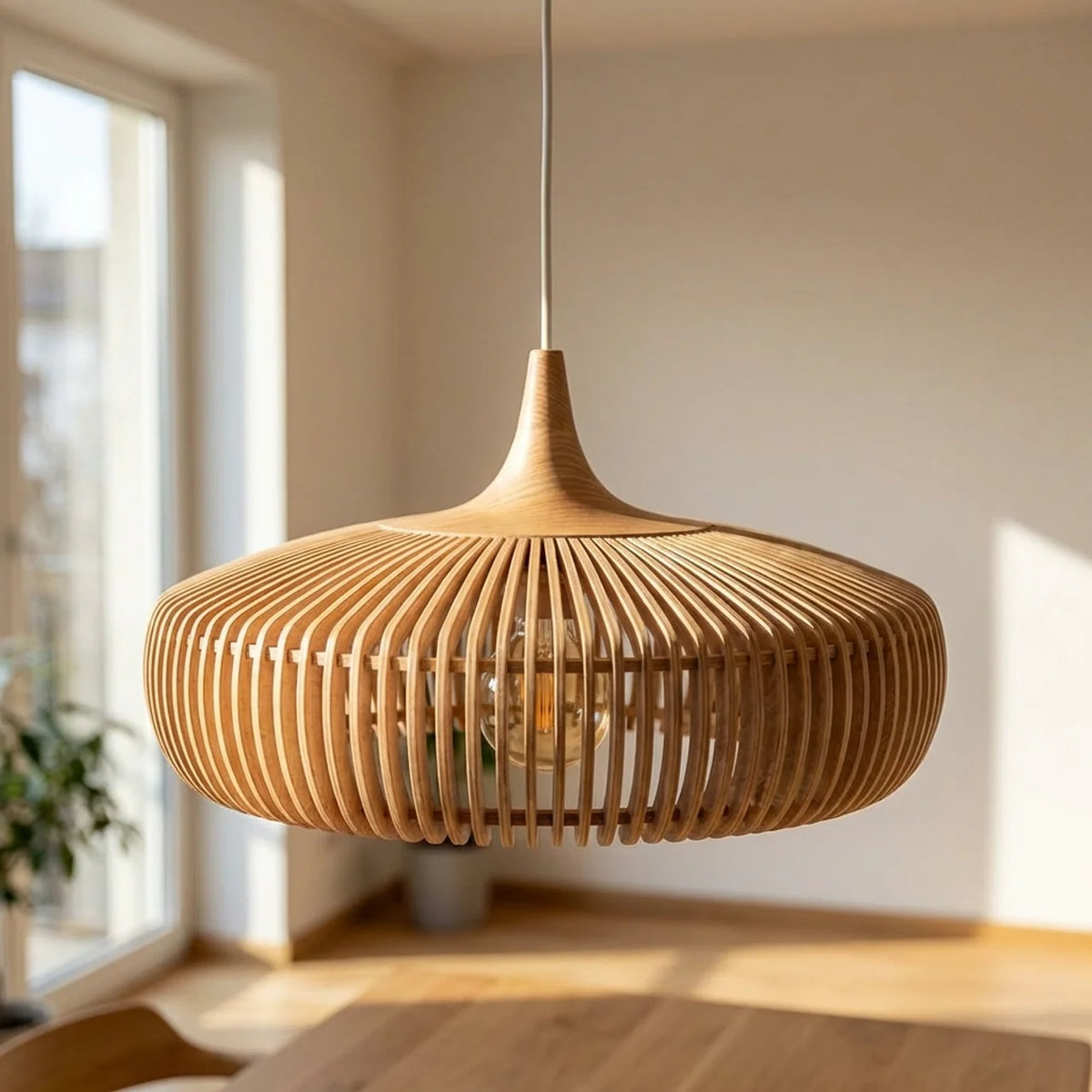 Minimalist Wooden Dome Pendant Light