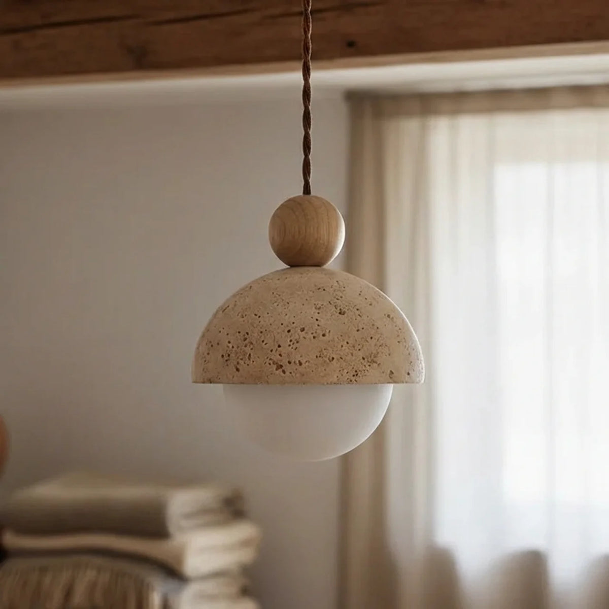 Travertine and Glass Pendant Light