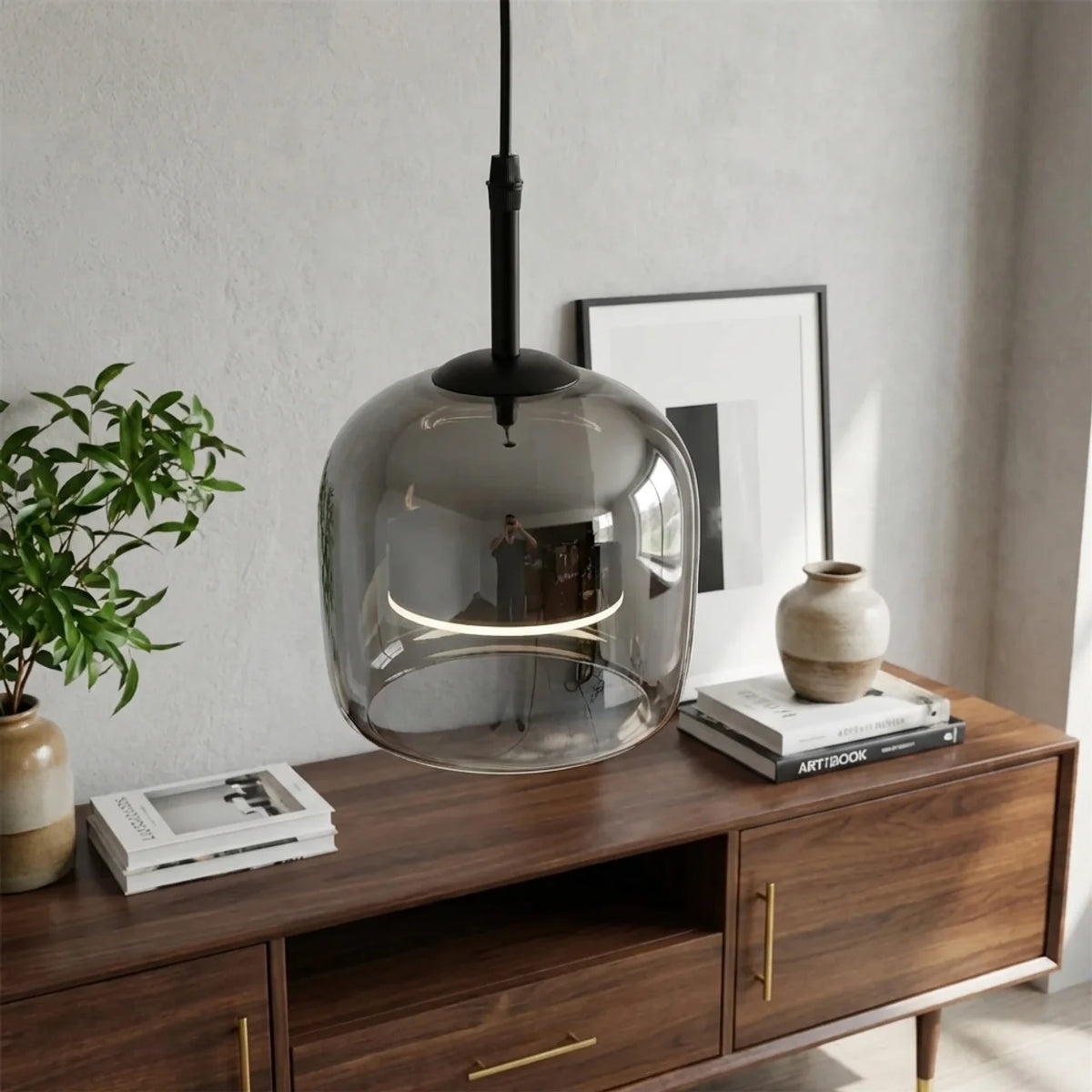Smoked Glass Pendant Light with Integrated LED