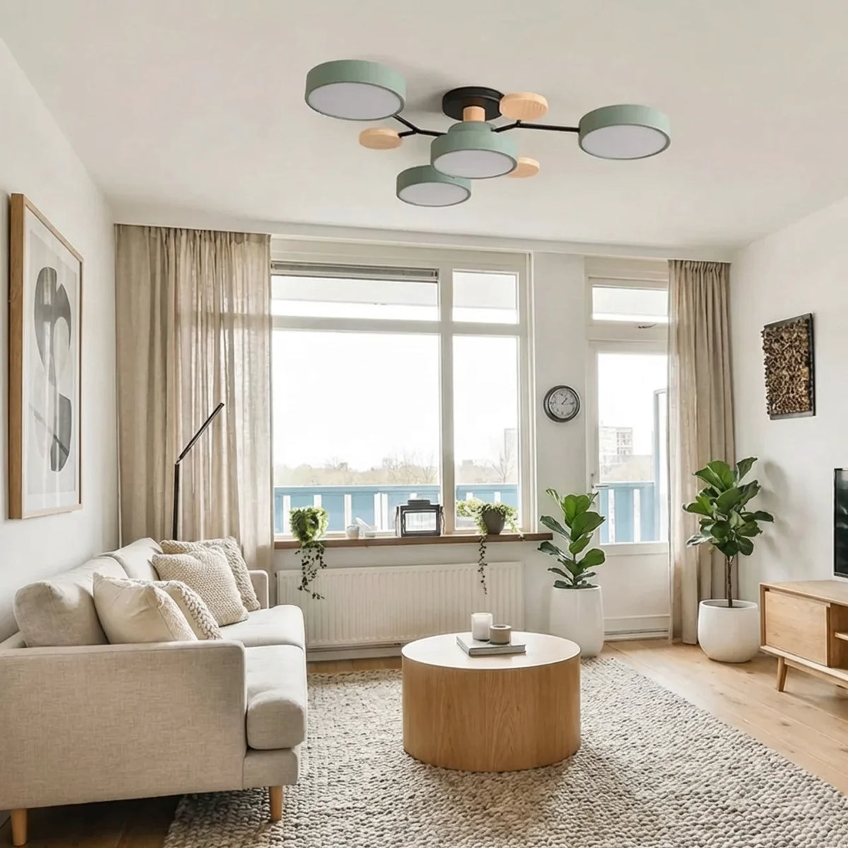Flush Mount Ceiling Light Branch Design with Wood Accents