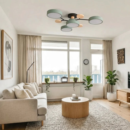 Flush Mount Ceiling Light Branch Design with Wood Accents