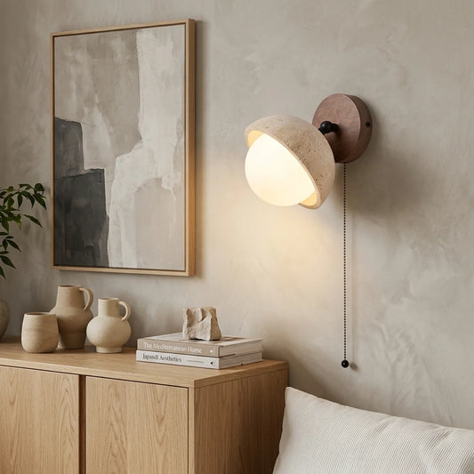 Travertine and Wood Single Wall Light