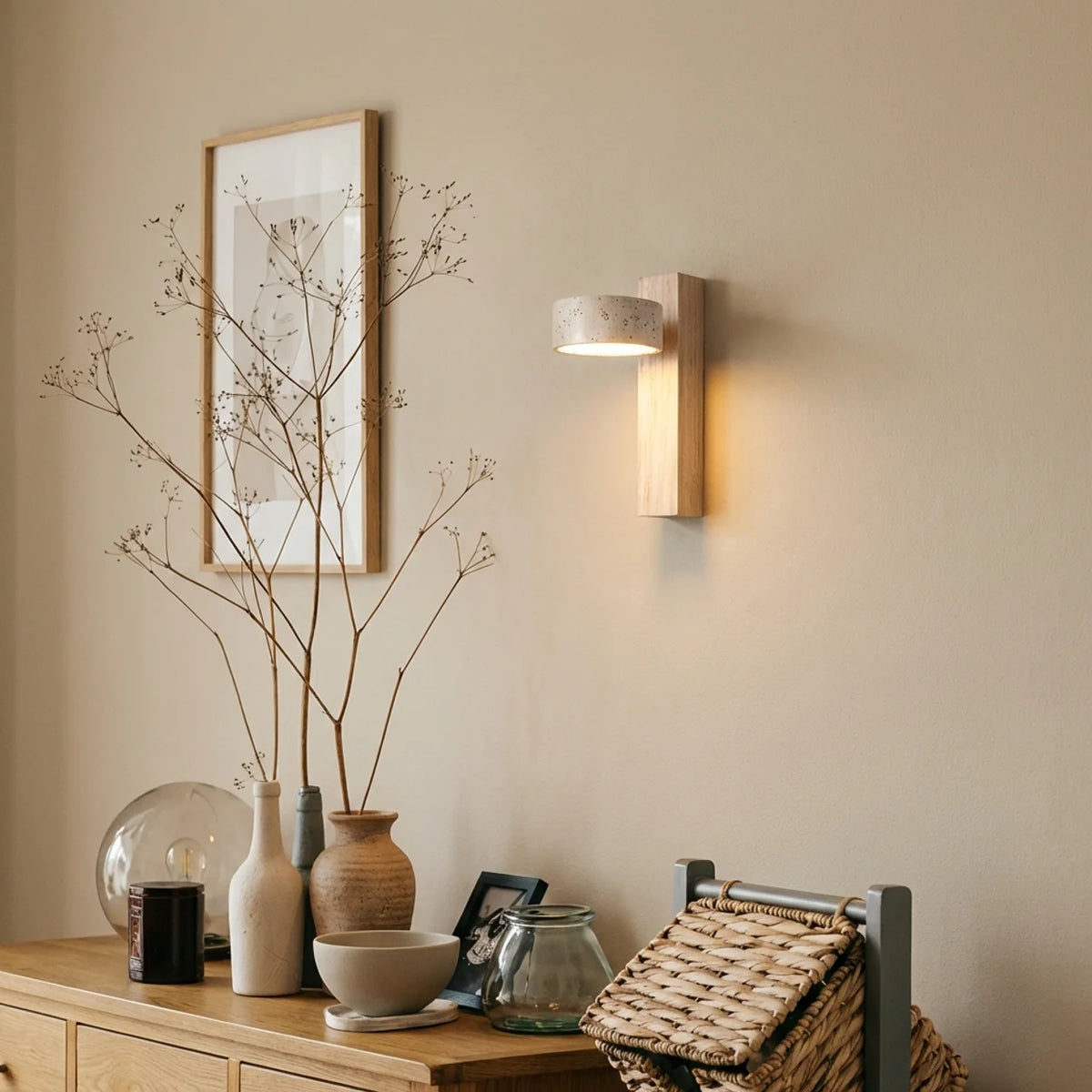 Travertine and Wood Wall Light with Integrated LED