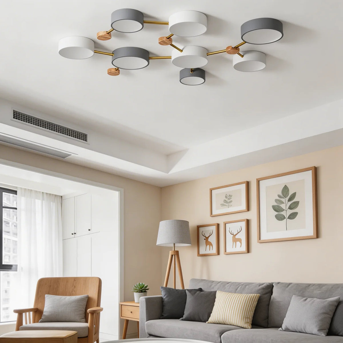 Flush Mount Ceiling Light Solid Wood and Iron with Integrated LED