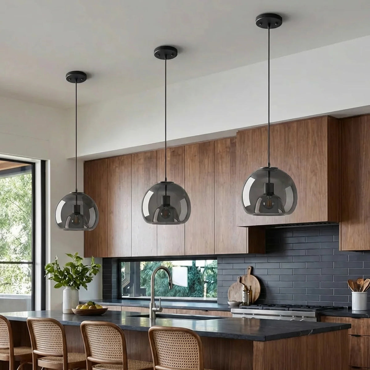 Smoked Glass Dome Pendant Light