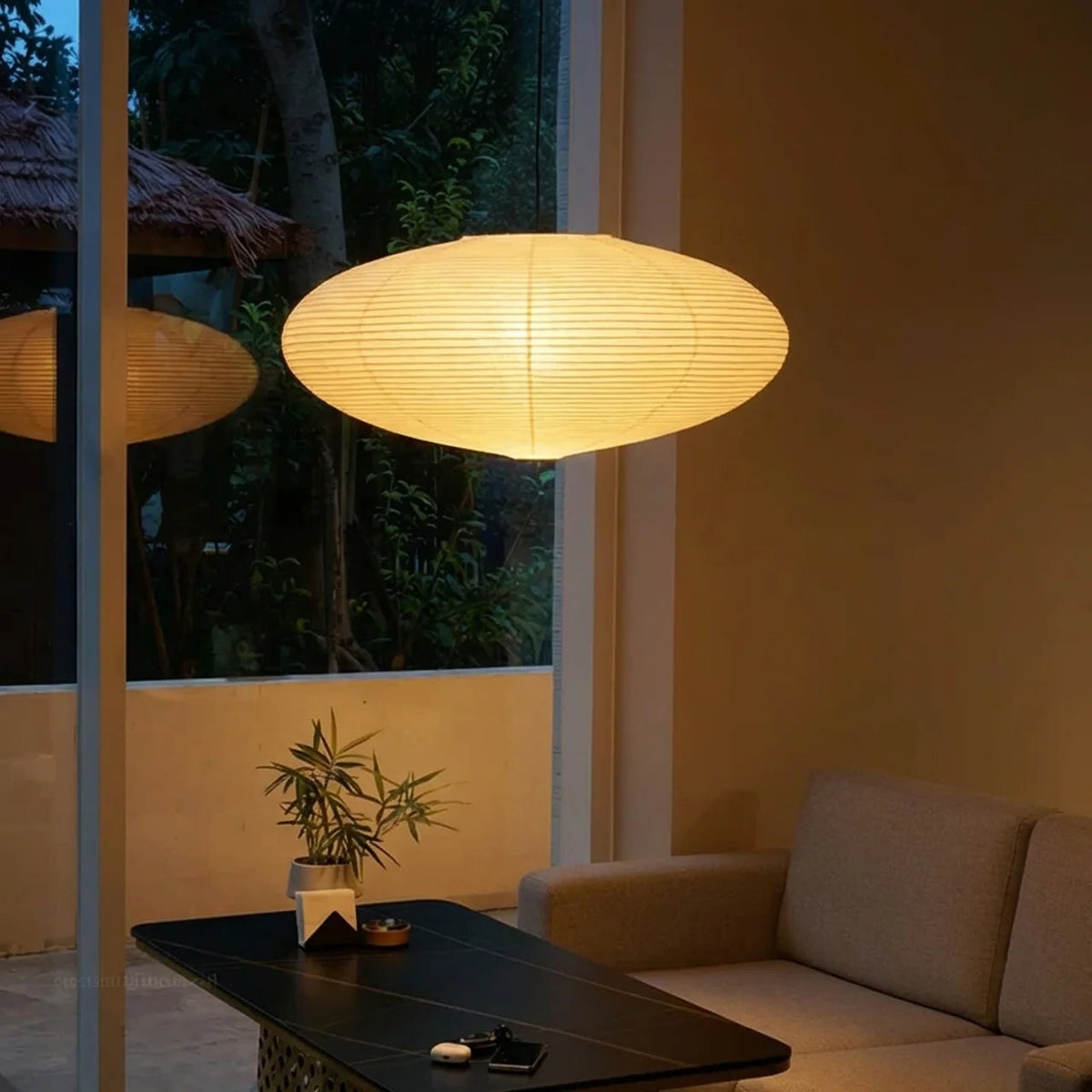 Oval Wabi-Sabi Paper Pendant Light