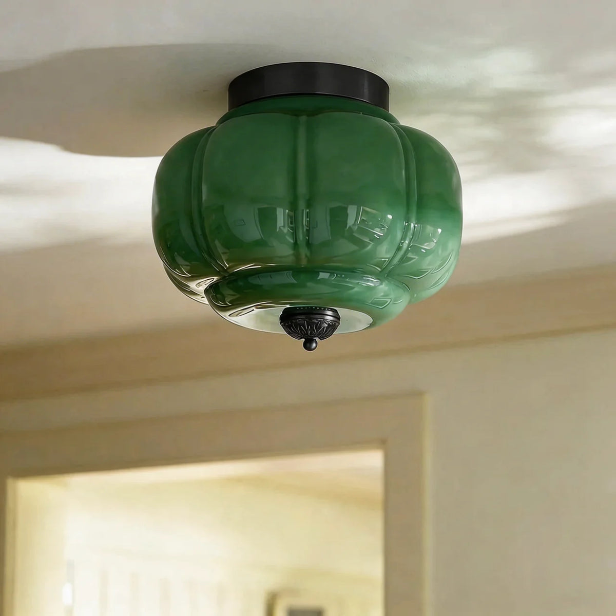 Vintage Milk Glass Semi-Flush Ceiling Light