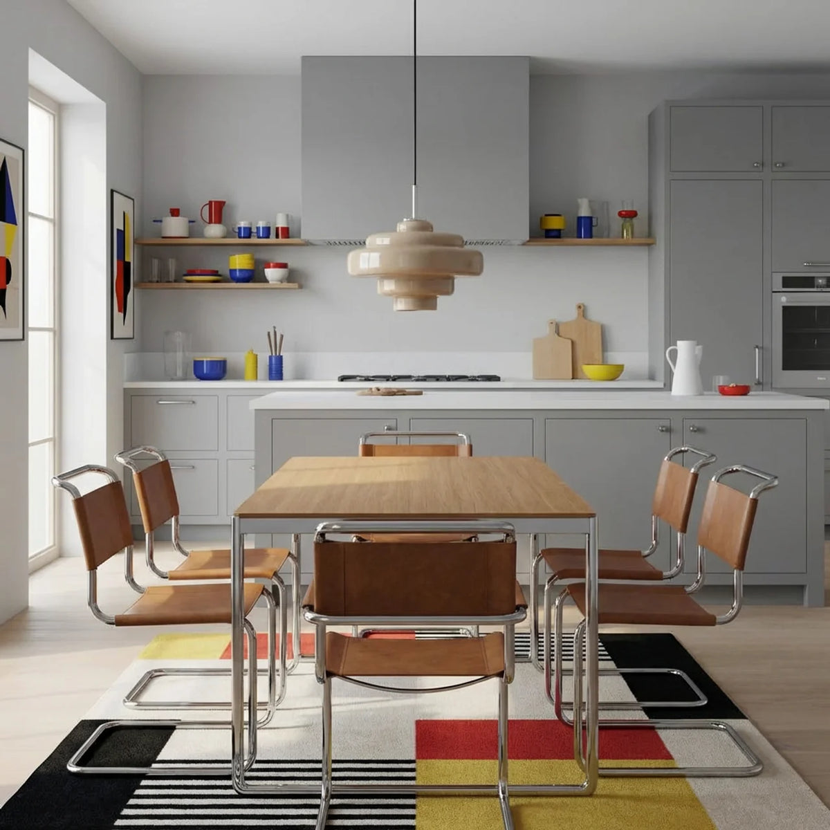 Coloured Glass Pendant Light, Bowl Form Bauhaus Style