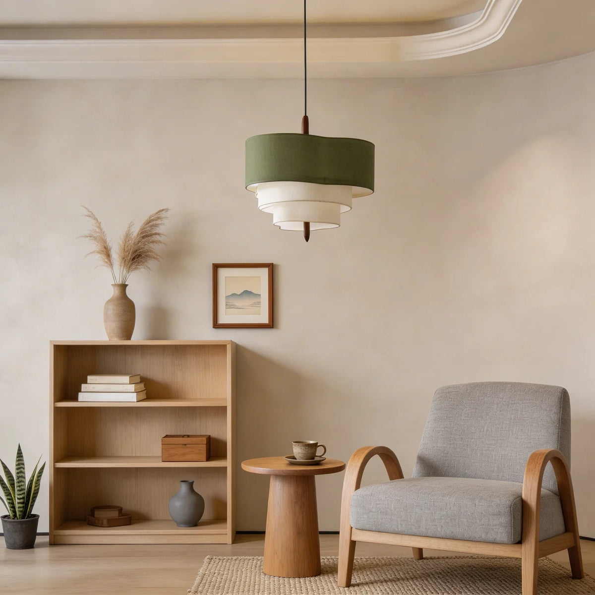 Layered Shade Japandi Fabric Pendant