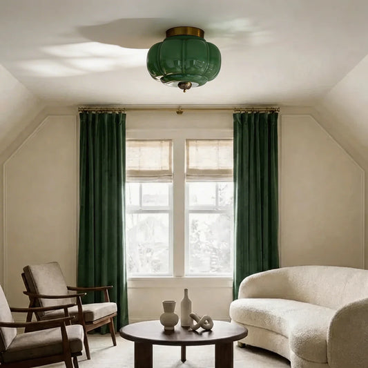 Vintage Milk Glass Semi-Flush Ceiling Light