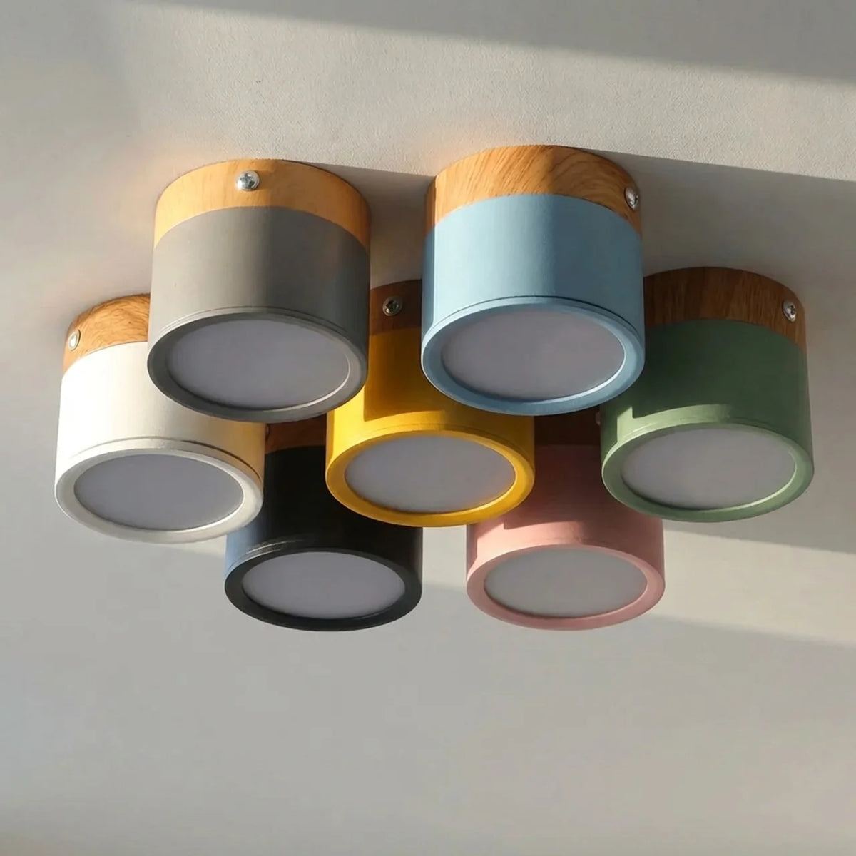 Flush Mount Ceiling Light Solid Colour Wood Accent with Integrated LED