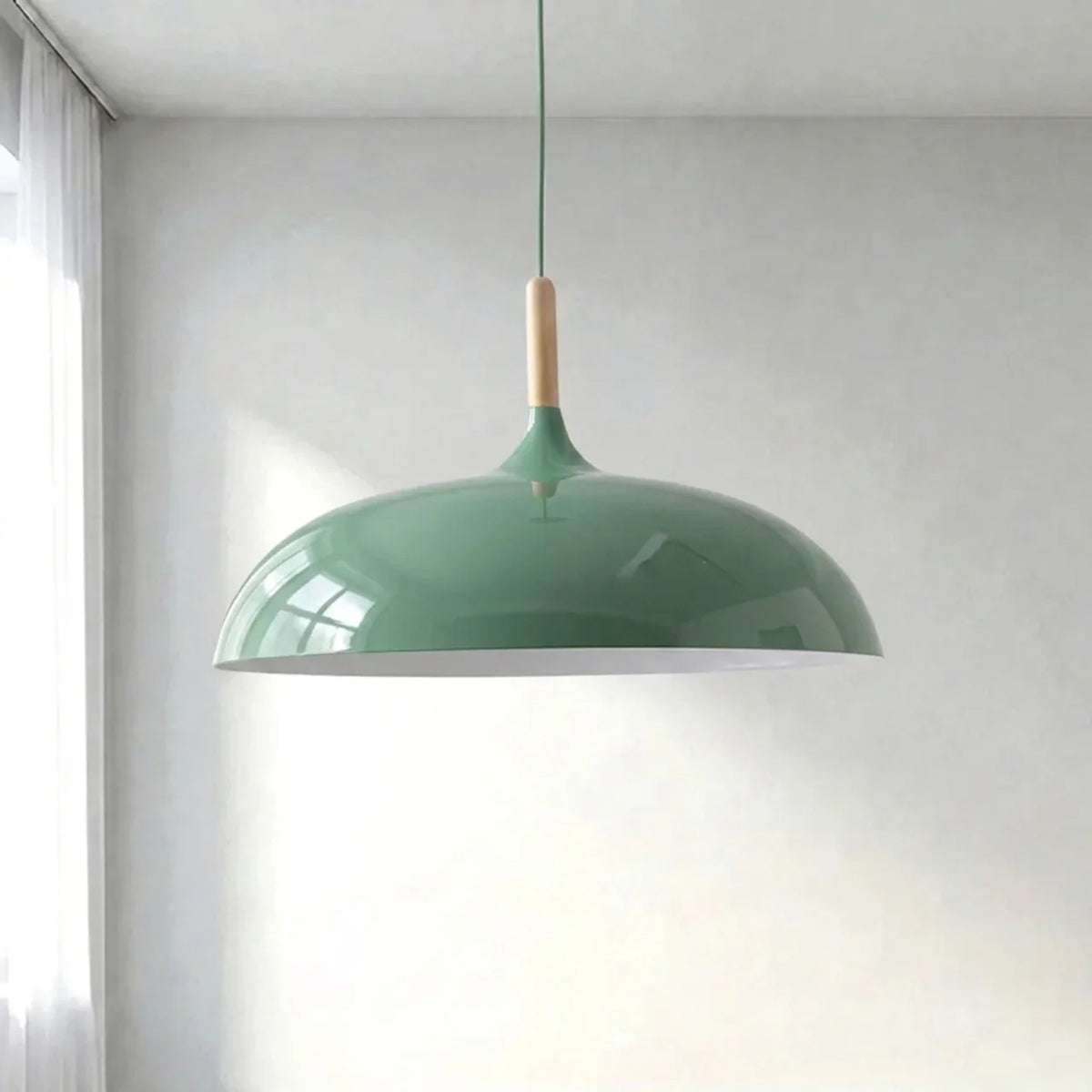 Pendant Light Metal and Wood with Sculptural Shape Design