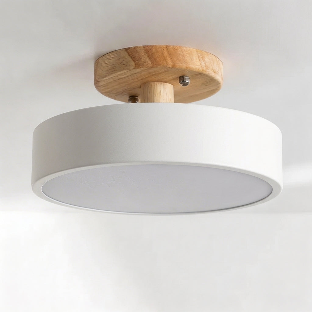 Semi Flush Mount Ceiling Light Wood Round LED Design