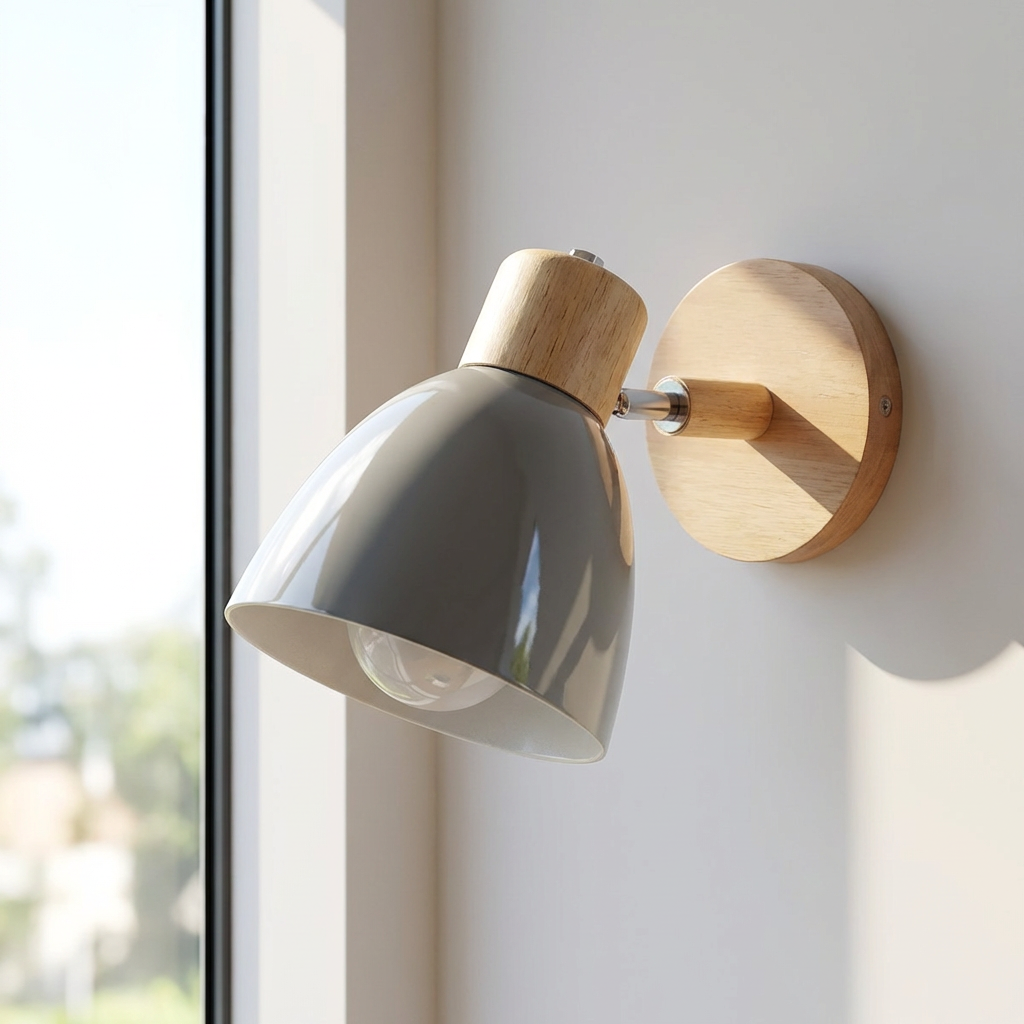 Wall Sconce Light Metal and Wood with Adjustable Shade