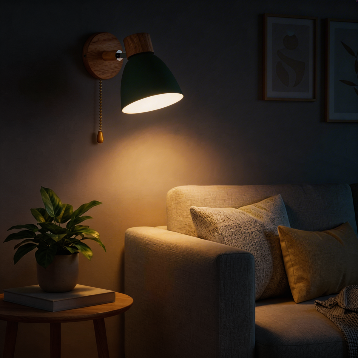 Wall Sconce Light Metal and Wood with Adjustable Shade