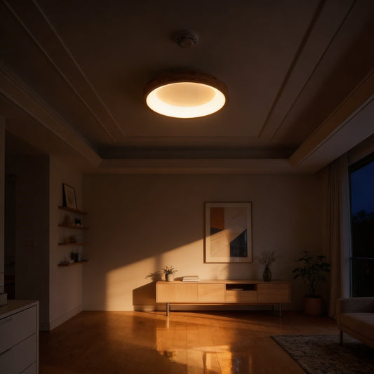 Flush Mount Ceiling Light Round LED with Natural Wood
